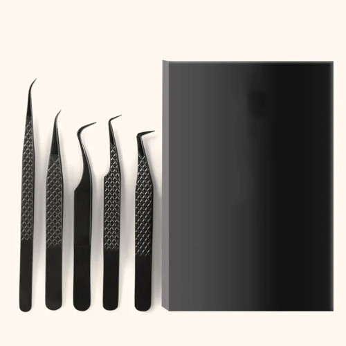 5Pcs Diamond Grip Lash Tweezers Set with Case