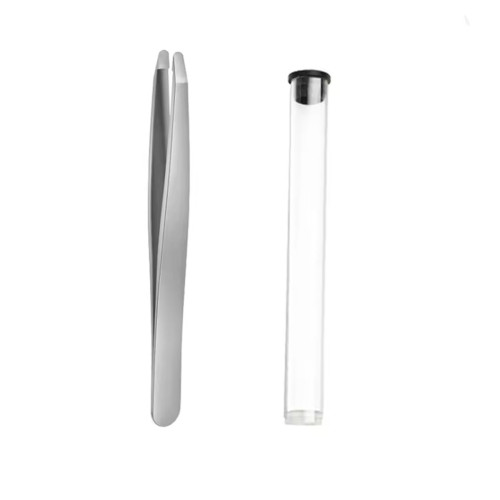 Stainless Steel Slant Tip Tweezers with Storage Tube